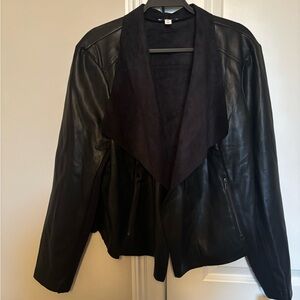 Bar III Black Leather Jacket with Dark Lapel